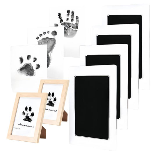 4-Pcs Paw Print Kit + 2 Photo Frame, Larleaf Inkless Hand and Footprint Kit, Mess-Free Paw Print Stamp Pad for Dogs & Cats, Clean Touch Ink Pad, Dog Paw Print Kit,Dog Nose Print Kit, Ink Pad for Hand and Footprints